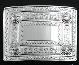 03-108 Chrome Celtic Knot 2 1/4" kilt belt buckle 